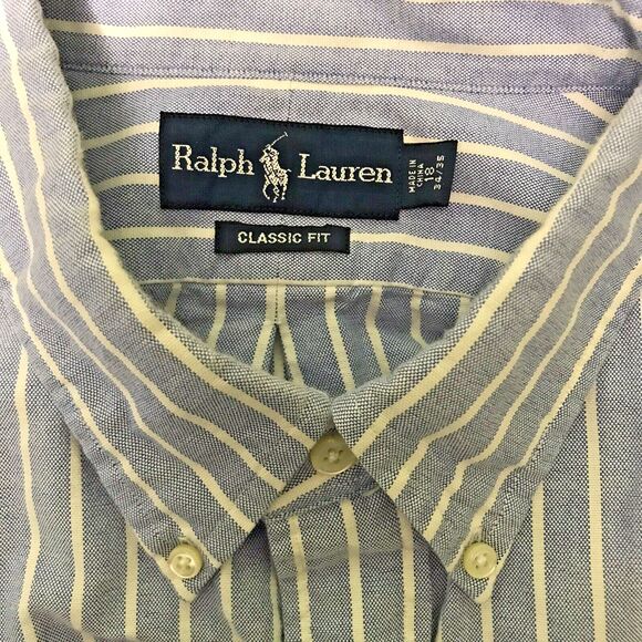 Ralph Lauren Classic Fit Shirt Men's XL - 18 Blue Stripe LS Button Down Pony - Picture 5 of 12